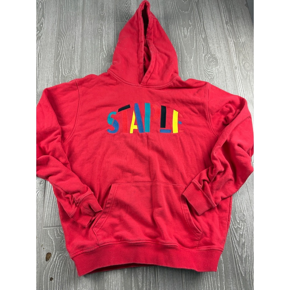 Staple Unisex Hoodie Red Embroidered Logo Pullover Sweatshirt Mens Size Medium